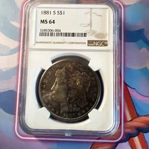 1881年 S モルガン・ダラー NGC MS 64 - 両面トーニング