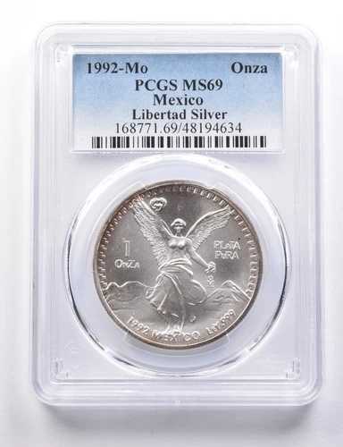 MS69 1992 Mo メキシコ 1 オンザ シルバー リベルタ PCGS *5740