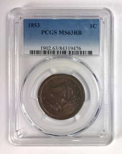 1853年 編み込みヘア ラージセント 1セント ? PCGS MS 63 RB (赤茶色)｜WORLD RESOURCE【QUEEN店】 146,850円
