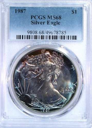 1987年 アメリカン シルバー イーグル PCGS MS68 "トップシェルフ"??パステル モンスター トナー??｜WORLD RESOURCE【QUEEN店】 146,850円