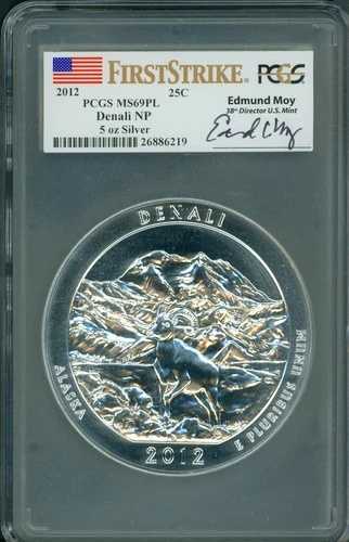 2012年 デナリ アメリカ ビューティフル 5オンス シルバー PCGS MS69 PL ファーストストライク エドマンド・モイ