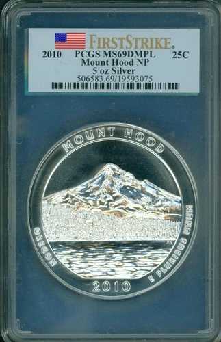 2010年 マウントフッド NP アメリカ 美しい ATB 5オンス シルバー PCGS MS69-DMPL ファーストストライク