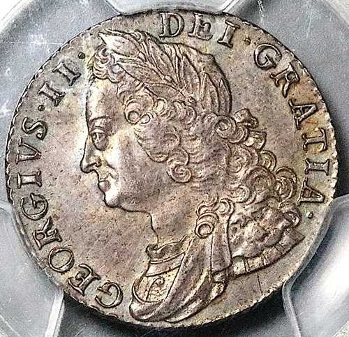1747年 PCGS AU 58 ジョージ2世 シリング グレートブリテン コロニアル ローズ コイン (25101202C)