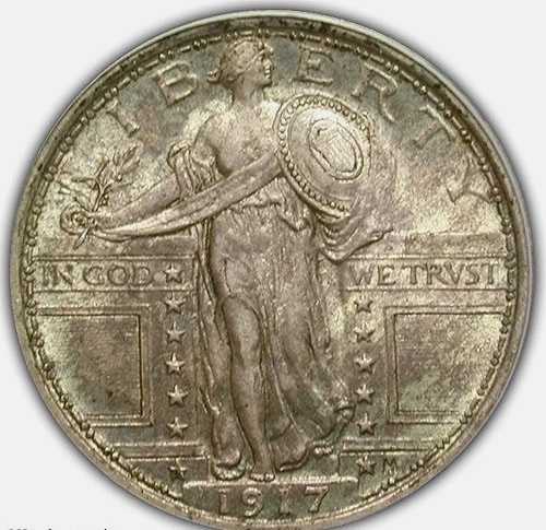 1917年 タイプ1 スタンディング リバティ クォーター PCGS MS 63 フルヘッド 曇りピューター不透明
