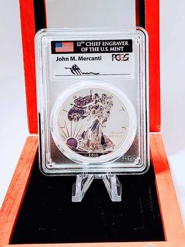 2011-P リバースプルーフ シルバーイーグル PCGS Rev PR70 -MERCANTI Mint Engraver Series