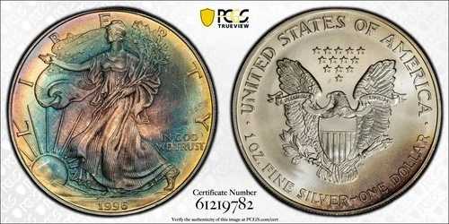 1996年 PCGS MS68 - トーン加工 1オンス シルバー アメリカンイーグル SAE US $1 コイン #58000A