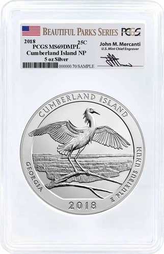 2018 ATB 5オンス シルバー カンバーランドアイランド PCGS MS69 DMPL メルカンティシグネチャー