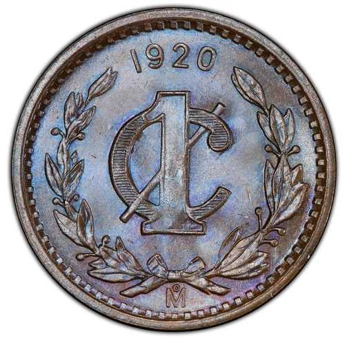 メキシコ エスタドス ウニドス 1920 1 センタボ コイン、PCGS 認定未流通 MS66-BN