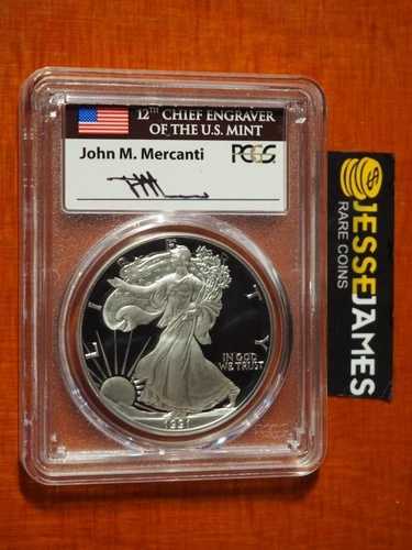 1991年 Sプルーフ シルバーイーグル PCGS PR70 DCAM ジョン・マーカンティ 直筆サイン入り 旗ラベル
