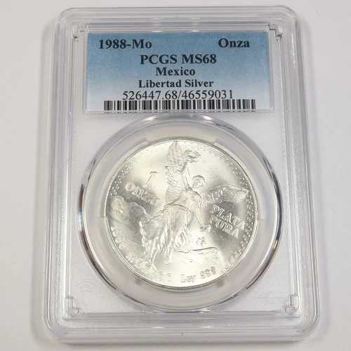 1988 Mo PCGS MS68 メキシコ - 1 オンス シルバー リベルタ - Un Onza コイン #43469A