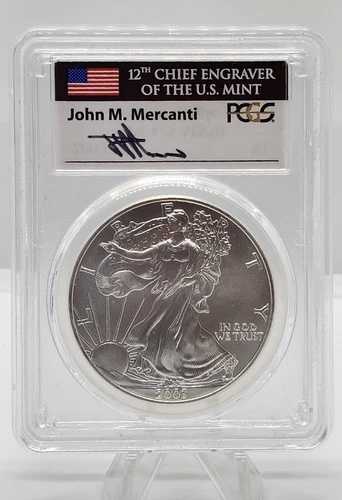2003年 アメリカン シルバー イーグル PCGS MS70 ジョン・マーカンティ サイン入り 旗ラベル POP-62