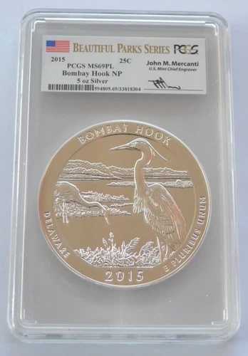 2015年 ボンベイフック NP 5オンス シルバー ATB PCGS MS69 PL マーカンティ サイン入り Beautiful Parks