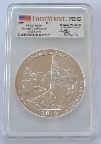 2010年 5オンス シルバー ATB グランドキャニオン NP PCGS MS69 ファーストストライク メルカンティ LOW POP