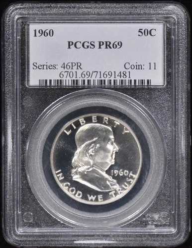 1960 年 プルーフ フランクリン ハーフ ドル 50 セント PCGS PR69 - ポップ 14/0!