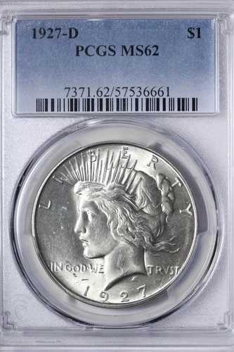 BU 1927-D ピースシルバードル PCGS MS62 セミキーデイト タフグレード XDHQA
