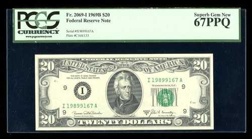 DBR 1969-B $20 FRN ミネアポリス スーパーブ ジェム Fr. 2069-I PCGS 67 PPQ I19899167A 148,500円