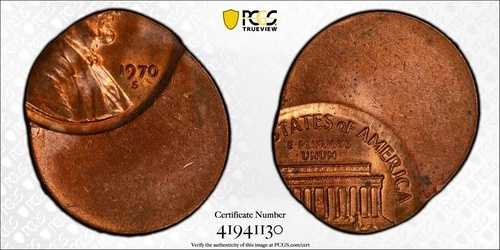 ER035 1970-S ラージデイト 1C 60%オフセンター刻印 ミントエラー PCGS MS64RD