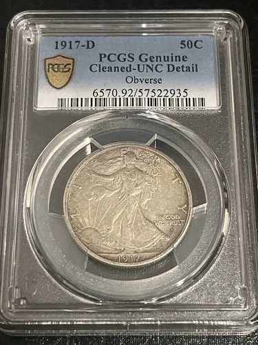 1917-D 表面ウォーキングハーフ PCGS 認定 未流通 細部まで素晴らしい古い色調!