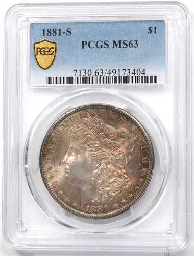1881-S モルガン・ダラー銀貨 ゴージャスなモンスターオレンジトーニング！ PCGS MS63 PC1704