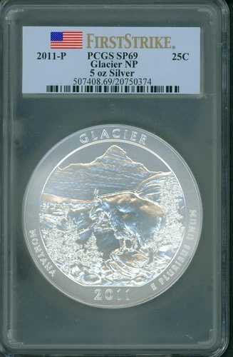 2011-P グレイシャー国立公園 NP ATB 5オンス シルバー PCGS SP69 ファーストストライク SP-69 FS-