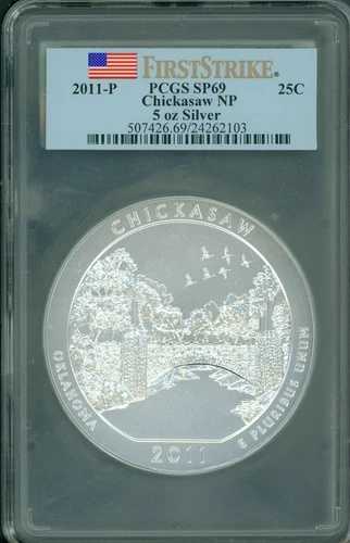 2011-P チカソー国立公園 NP ATB 5オンス シルバー PCGS SP69 ファーストストライク SP-69