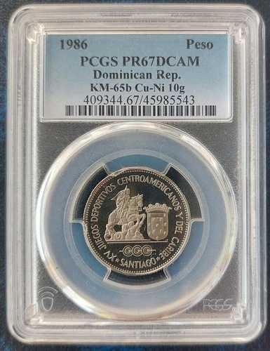 ドミニカ共和国 1ペソ プルーフコイン 1986年 KM#65b GAMES PCGS PR67 トップ
