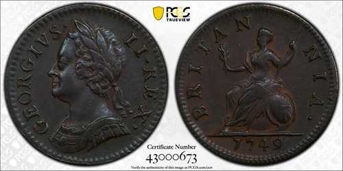 1749 英国 1/4D ファージング PCGS AU50 S-3722-