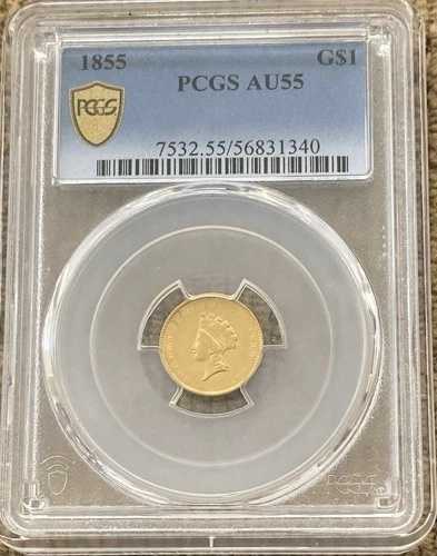 1855年 1ドル金貨 AU55 PCGS