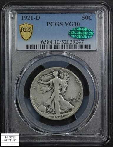 1921年 D ウォーキング・リバティ シルバー ハーフドル 50セント PCGS VG 10 CAC