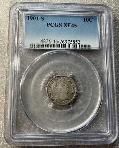 1901-S バーバー シルバーダイム PCGS XF45 キーデート