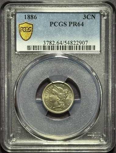 1886年 3セントニッケル - PCGS PR64 プルーフ *希少米国コイン* フィラデルフィア造幣局