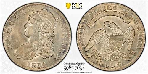 1833年 キャップド バスト シルバー ハーフ ドル 50セント ゴールドラベル PCGS AU53 コレクターズコイン ??