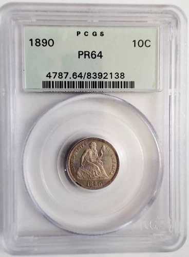 1890年 PCGS PR64 OGH 590枚 プルーフ 10/10 アイアピール シートダイム 10セント 149,050円