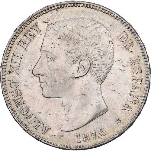 [#1509758] スペイン、アルフォンソ12世、5ペセタ、1876年、マドリード、銀、AU