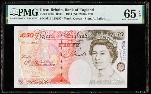 50ポンド 1994年 (ND 2006) イギリス、イングランド銀行 PMG 65 EPQ ジェム UNC