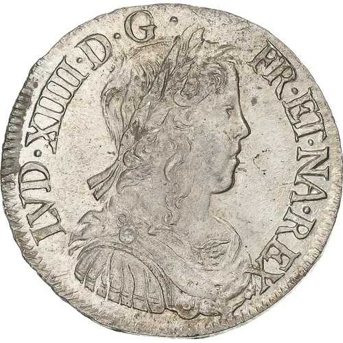 [#637867] フランス、ルイ 14 世、1/2 エキュ・ア・ラ・メッシュ・ロング、1650 年、ラ・ロシェル、シル、