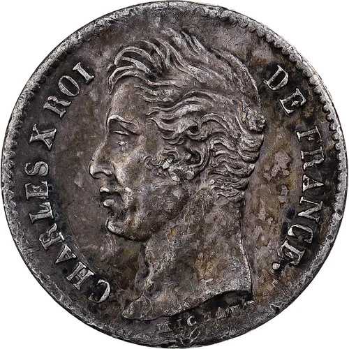 [#86571] フランス、シャルル10世、1/4フラン、1829年、リヨン、銀貨、AU、ガドゥリー:353