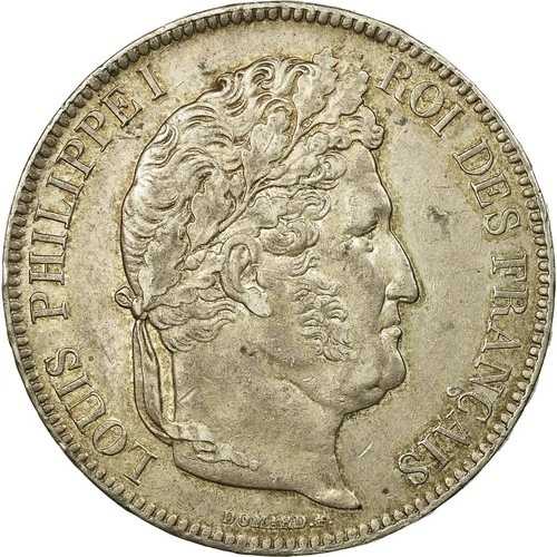 [#57347] コイン、フランス、ルイ フィリップ、5 フラン、1843、リール、AU(55-58)、銀