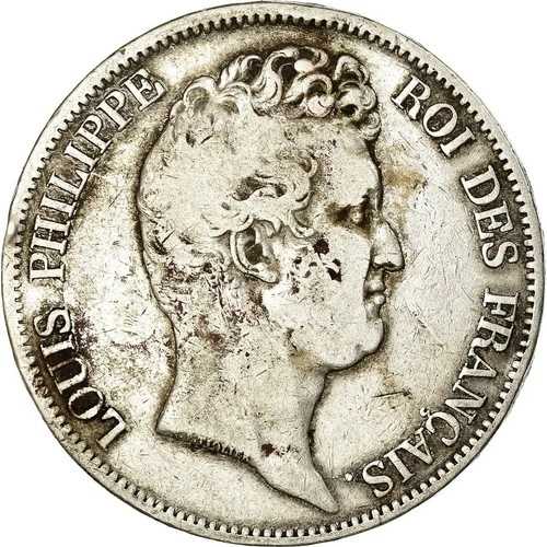 [#851049] コイン、フランス、ルイ・フィリップ、5フラン、1830年、パリ、VF(30-35)、銀