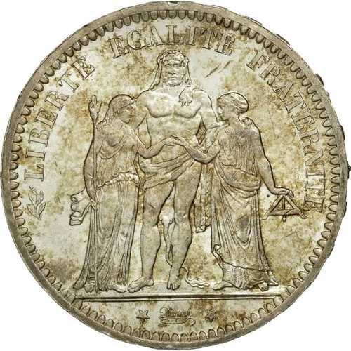 [#454922] コイン、フランス、エルキュール、5フラン、1873年、パリ、MS(63)、銀、KM:820.1