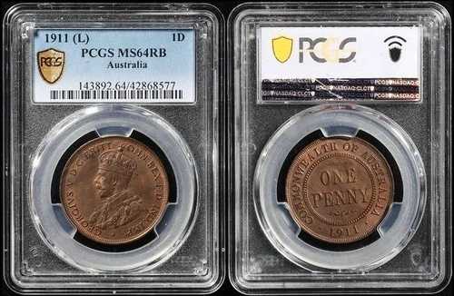 オーストラリア 1911年 チョイス アンサーキュレート 1ペニー - PCGS MS64RB