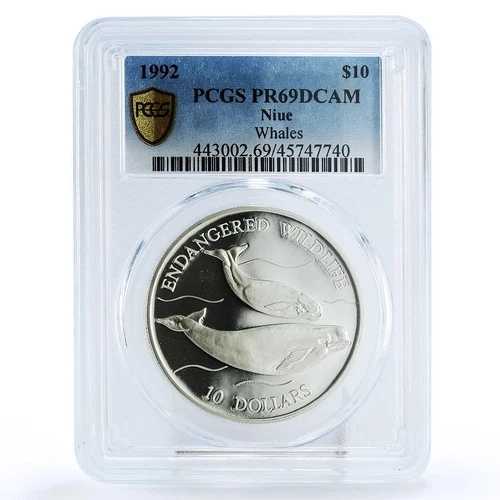 ニウエ 10ドル 絶滅危惧野生生物 クジラ 動物相 PR69 PCGS 銀貨 1992年｜WORLD RESOURCE【QUEEN店】