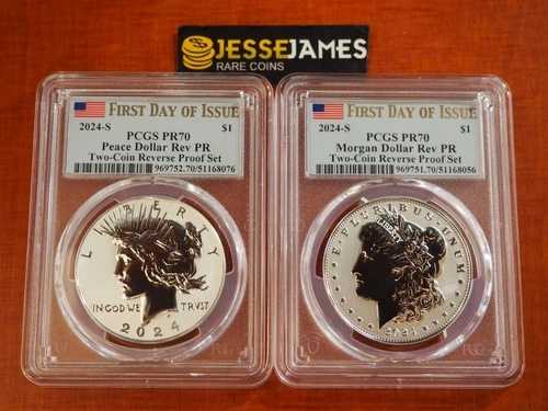 2024 S リバースプルーフ シルバー ピース＆モルガン ドル PCGS PR70 発行初日｜WORLD RESOURCE【QUEEN店】
