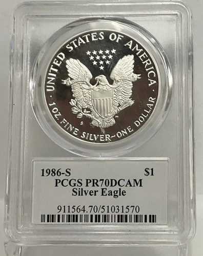 1986-S アメリカンプルーフシルバーイーグル1ドルコイン、PCGS PR70 DCAM｜WORLD RESOURCE【QUEEN店】