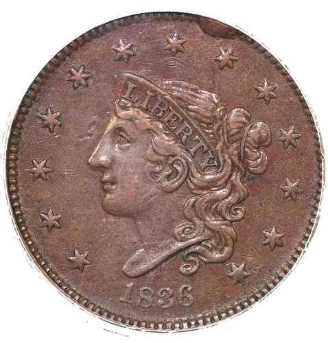 1836年 1セント ゴブレヒトヘッド N-6 コロネットまたはマトロンヘッド ラージセント PCGS XF 40｜WORLD RESOURCE【QUEEN店】