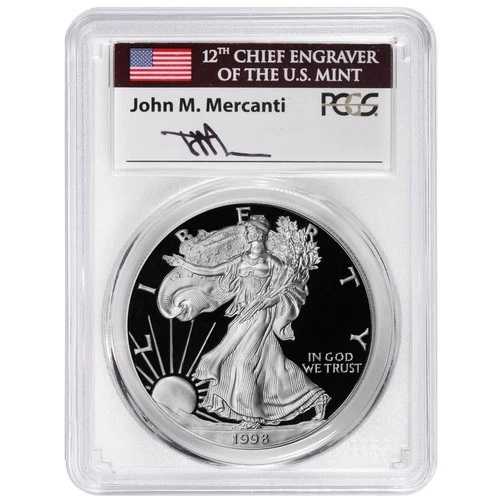 1998-P プルーフ $1 アメリカン シルバー イーグル PCGS PR70DCAM ジョン・マーカンティ シグネチャー｜WORLD RESOURCE【QUEEN店】