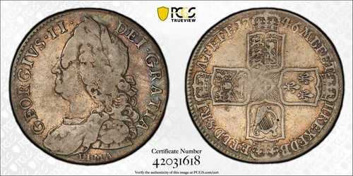 1746年 イギリス 1/2 ハーフクラウン S-3695A LIMA ジョージ2世 PCGS VF25 KM# 584.2｜WORLD RESOURCE【QUEEN店】