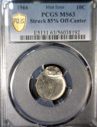 1966年 エラー PCGS MS63 オフセンター ルーズベルト ダイム 美品 CH BU O/C コイン + ダイ クラック