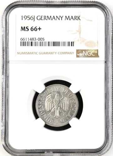 1956年 J ドイツ 1マーク、NGC 66+、KM-110、PCGSシングルファイネスト、素晴らしい