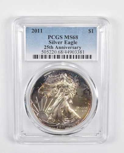 MS68 2011年 アメリカンシルバーイーグル - 25周年記念 - PCGS 美しい色調！ *0858